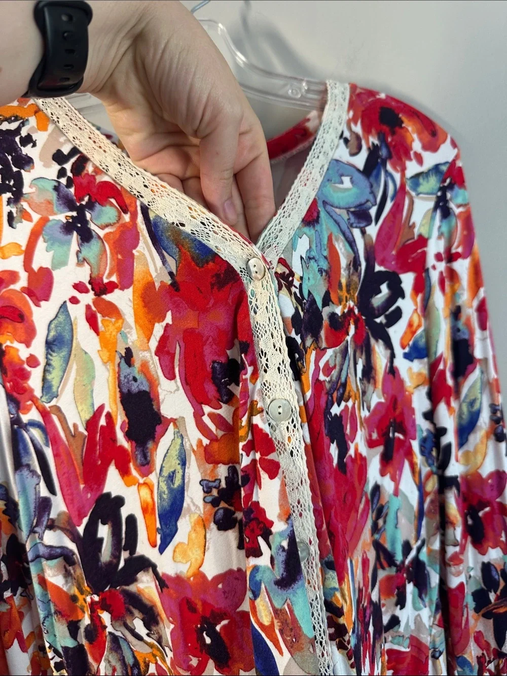 Logo by Lori Goldstein Floral Printed Cardigan Ruffles Lace Size XL